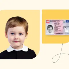 Uroczy chłopiec z niebieskimi oczami i polski dowód osobisty. Dowiedz się, ile czeka się na dowód osobisty dla dziecka.